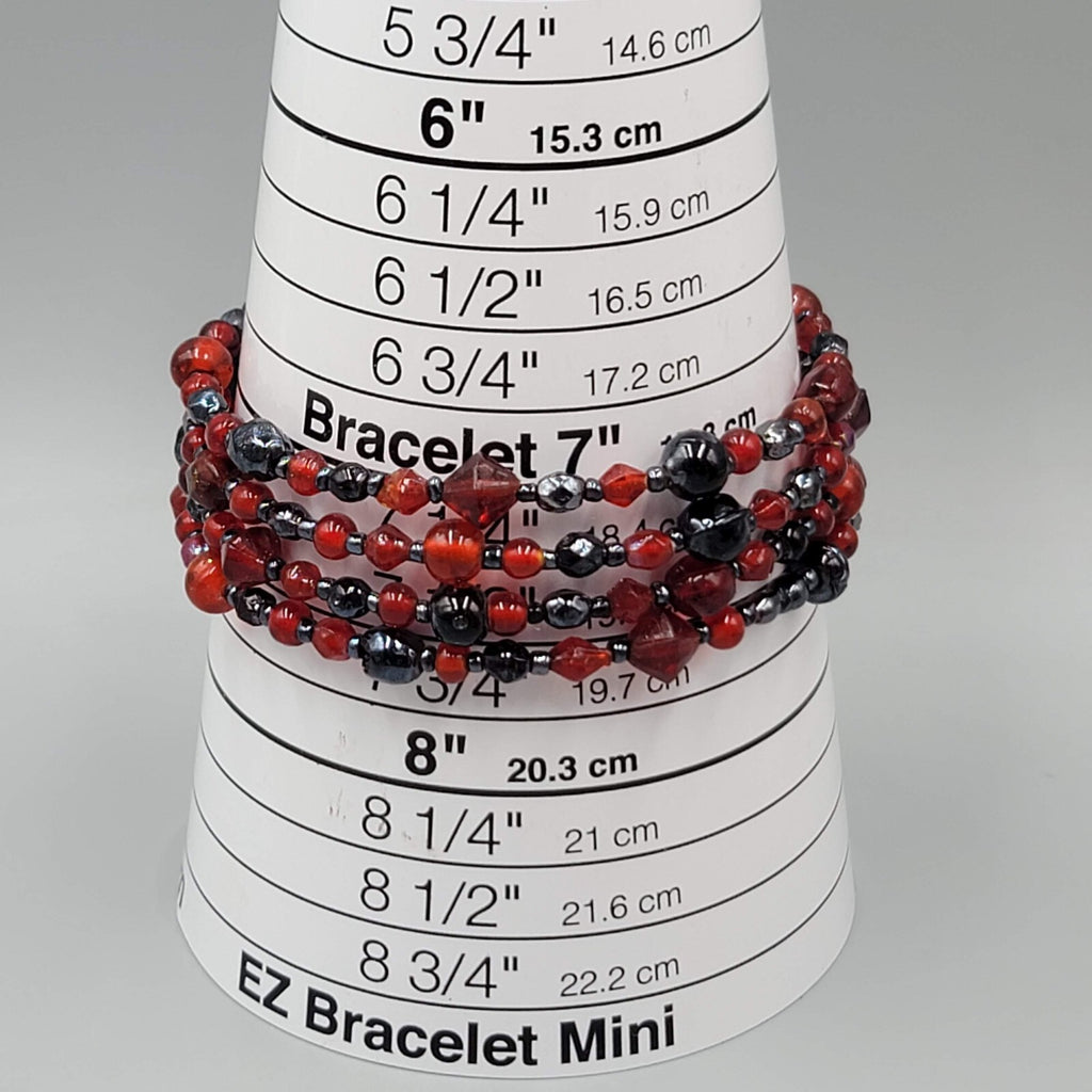 Red Black Glass Bead Bracelet Memory Wire 