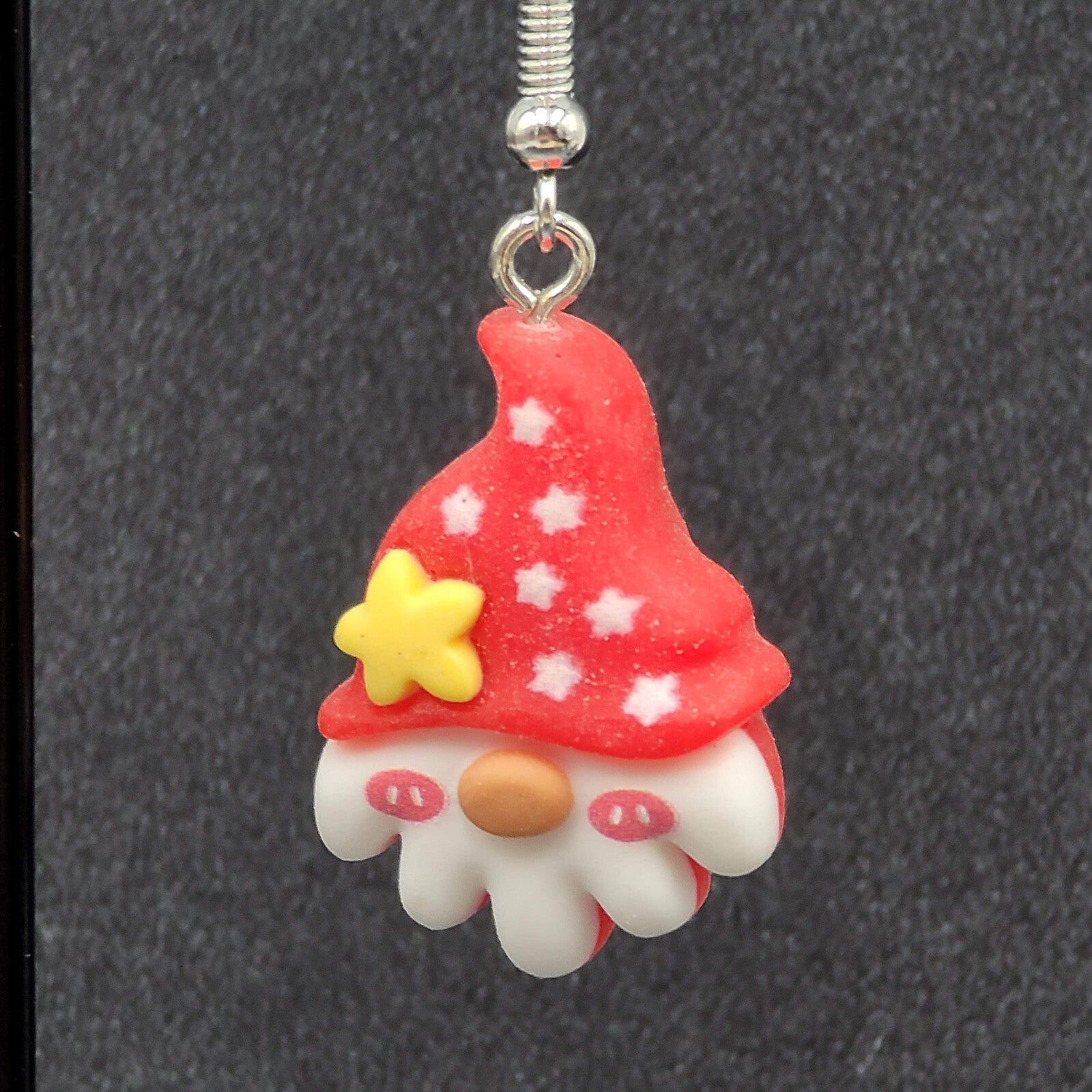 Gnome Christmas Pierced Earrings Puffy 3D Dangle 1 1/8"