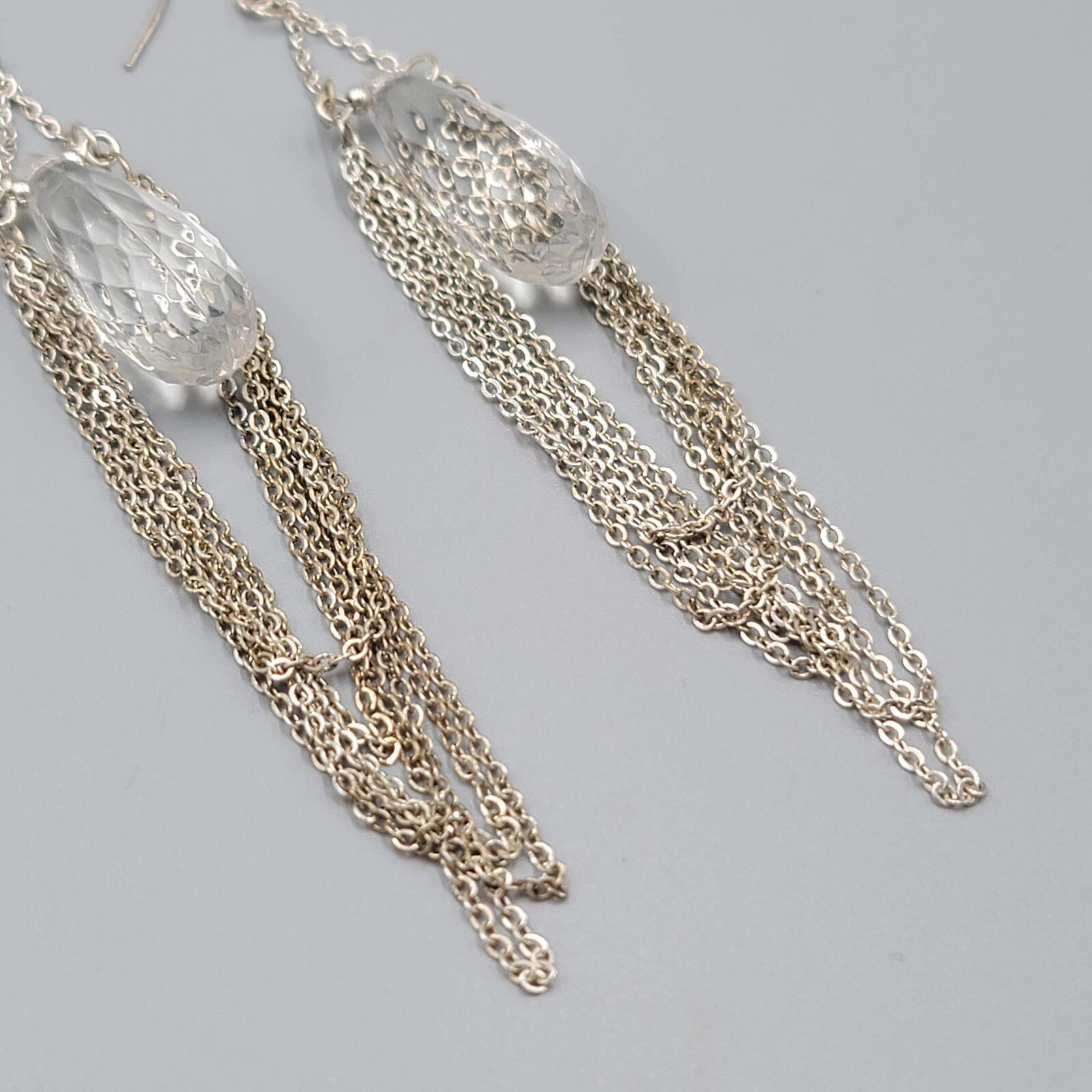 Pierced Earrings Silver tone Dangle Chains Chandelier Long 4"
