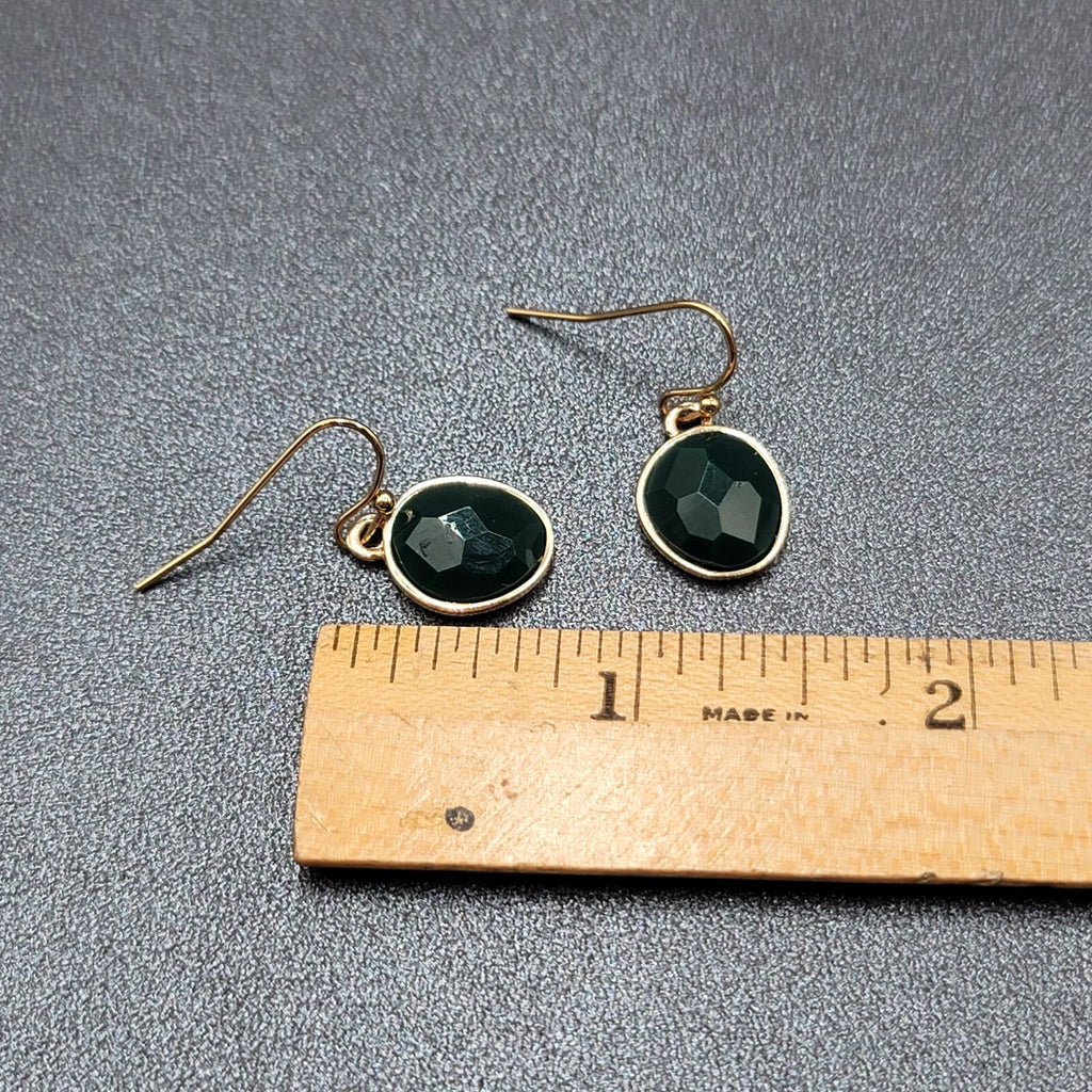 Pierced Earrings Gold tone Green Faceted Acrylic Dangle 1/2"