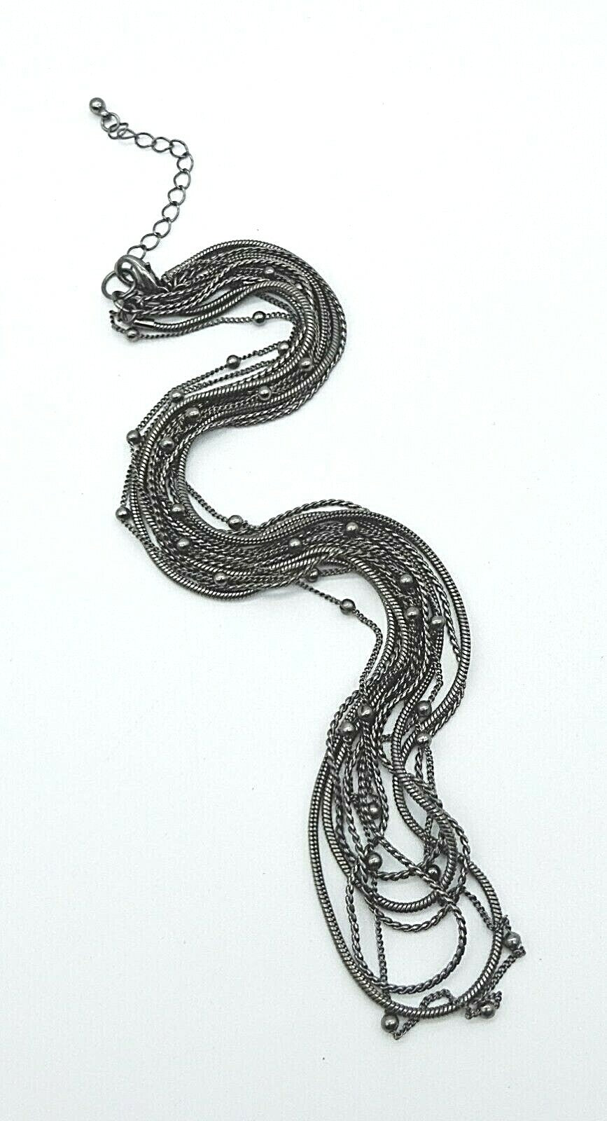 Vintage Necklace 7 Strand Chain Steel Gray Estate Costume Jewelry 18" -20"