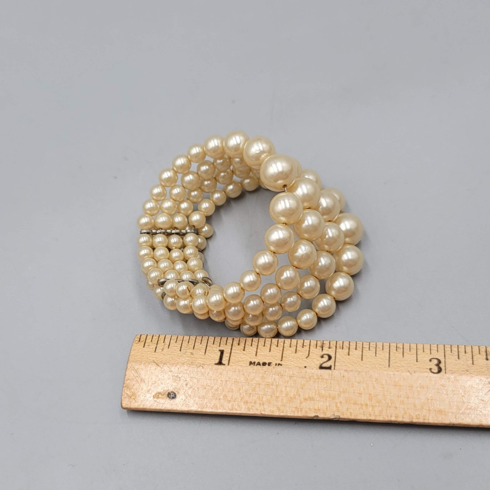 Vintage Memory Wire White Bead Bracelet Cuff 6 in