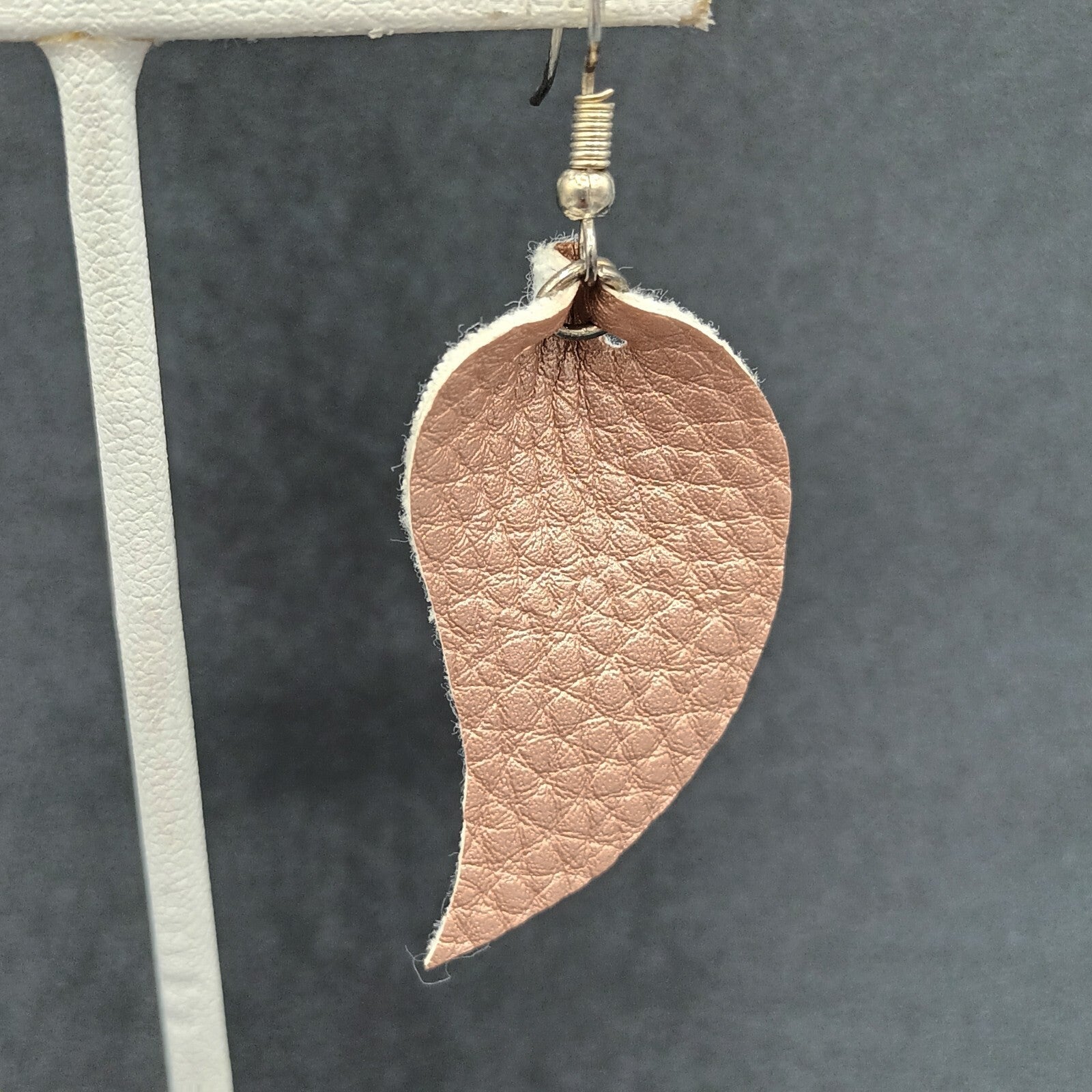 Pierced Earrings Silver tone Pink Faux Leather Felt Dangle 1 5/8"