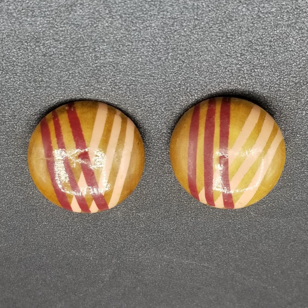 Vintage Clip on Earrings Pink Red Painted Wood Dome Button Statement Stud 1"