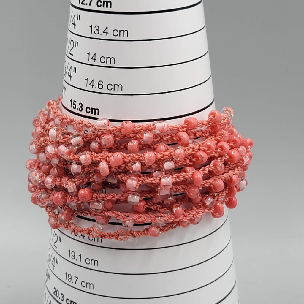 Mauve Pink Bracelet Glass Seed Bead Thread Button Closure 7"