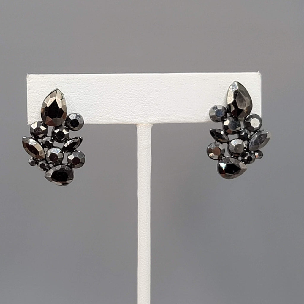 Black Rhinestone Drop Pierced Earrings Sparkly 1"