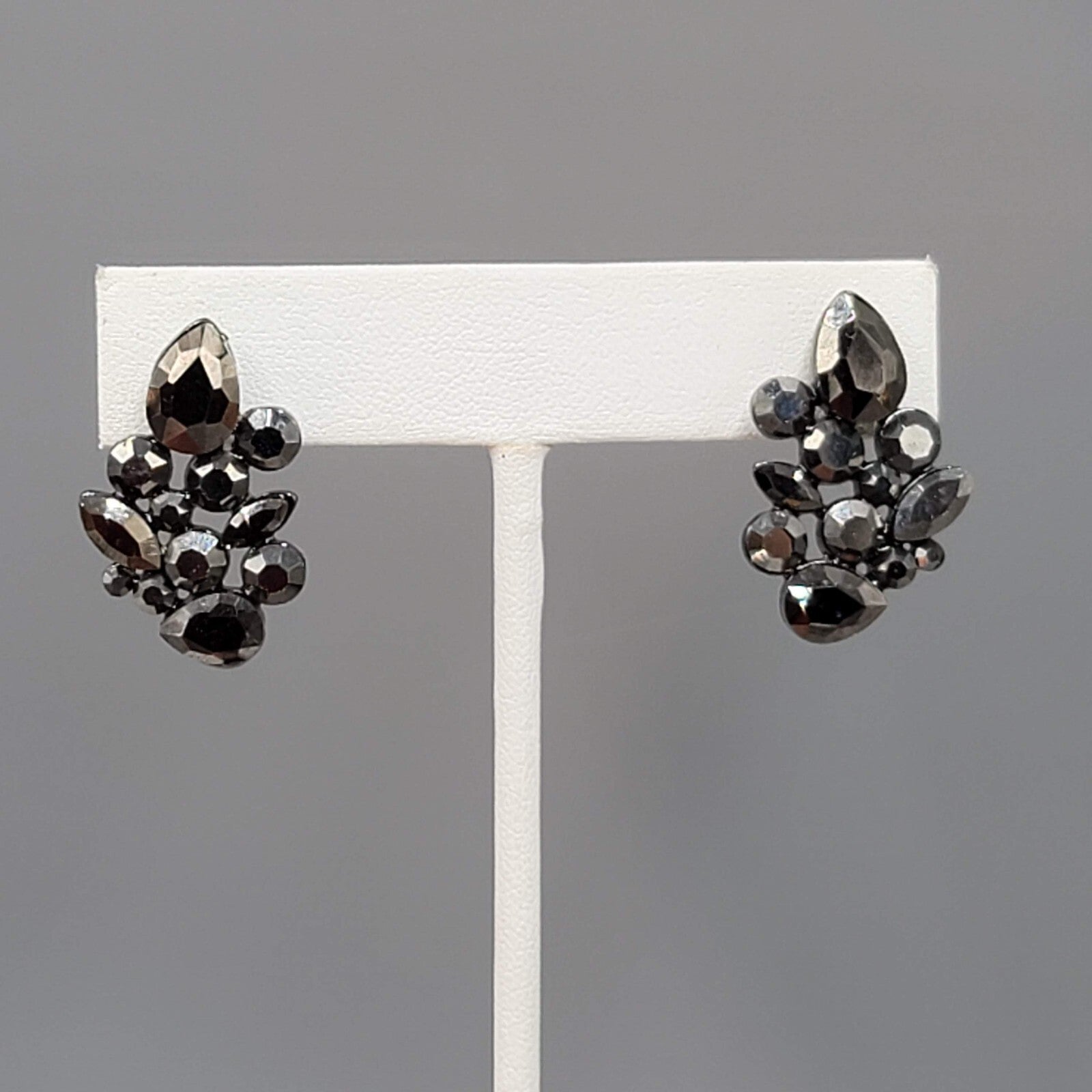 Black Rhinestone Drop Pierced Earrings Sparkly 1"