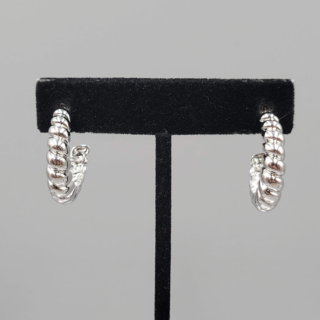 Silver Plated Hoops Pierced Earrings Ribbed Design 1"