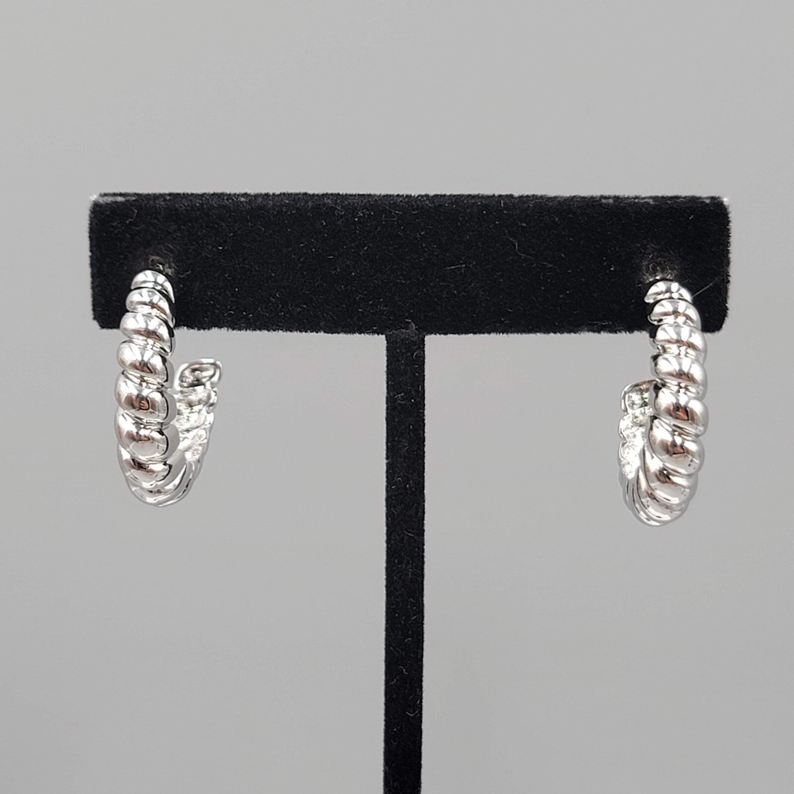 Silver Plated Hoops Pierced Earrings Ribbed Design 1"