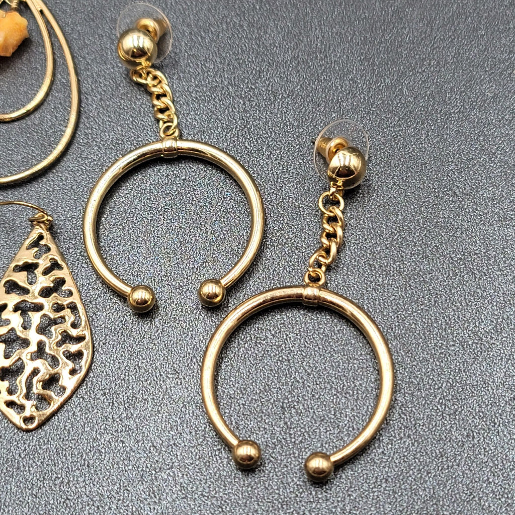 Lot of 3 Pierced Earrings Goldtone Teardrop Hoops Quartz Crystal Bead Wearable