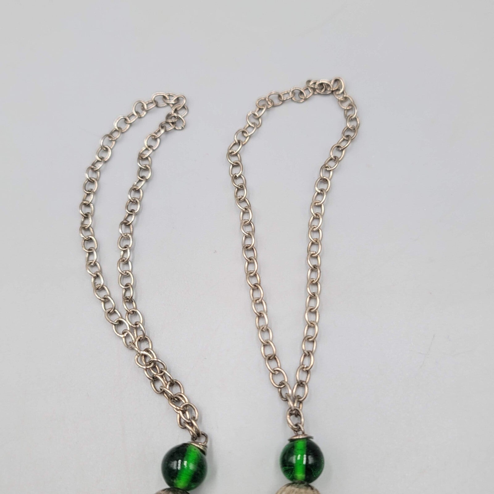 Green Glass Bead Curtain Tie Backs Set of 2 Silver tone Chain