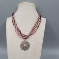 Multi Strand Purple Seed Bead Necklace Silver tone Pendant 18"