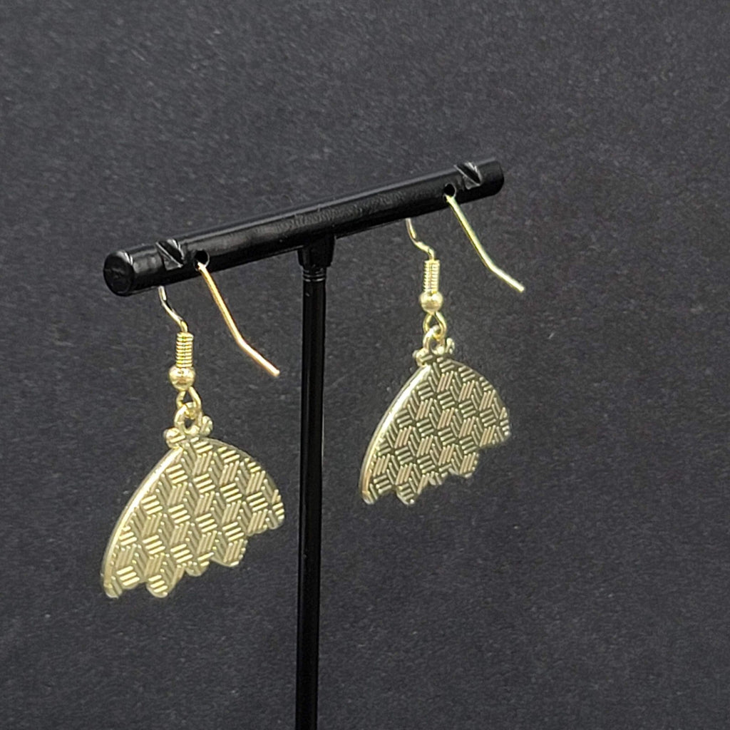 Moth Pierced Earrings Gold tone Yellow Black Enamel Dangle 3/4"