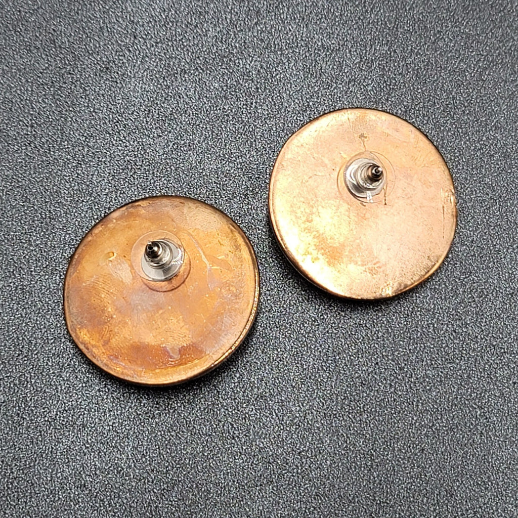 Vintage Pierced Earrings Gold tone Pink Purple Pastel Disc  1.5"