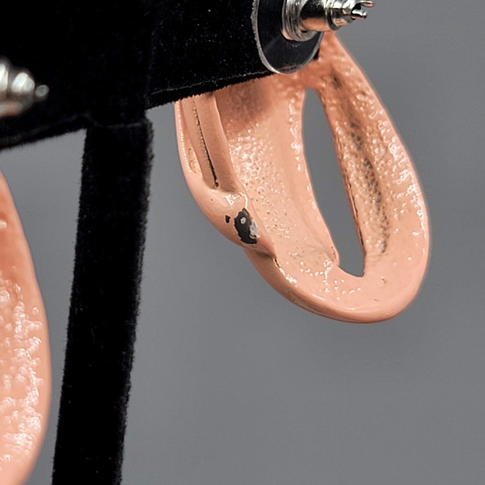 Vintage Peach Enamel Statement Pierced Earrings Solid Drop 1.5"