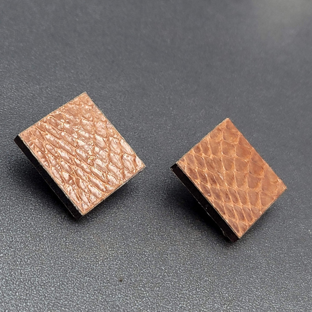 Vintage Clip on Earrings Brown Faux Snake Skin 1 3/8"