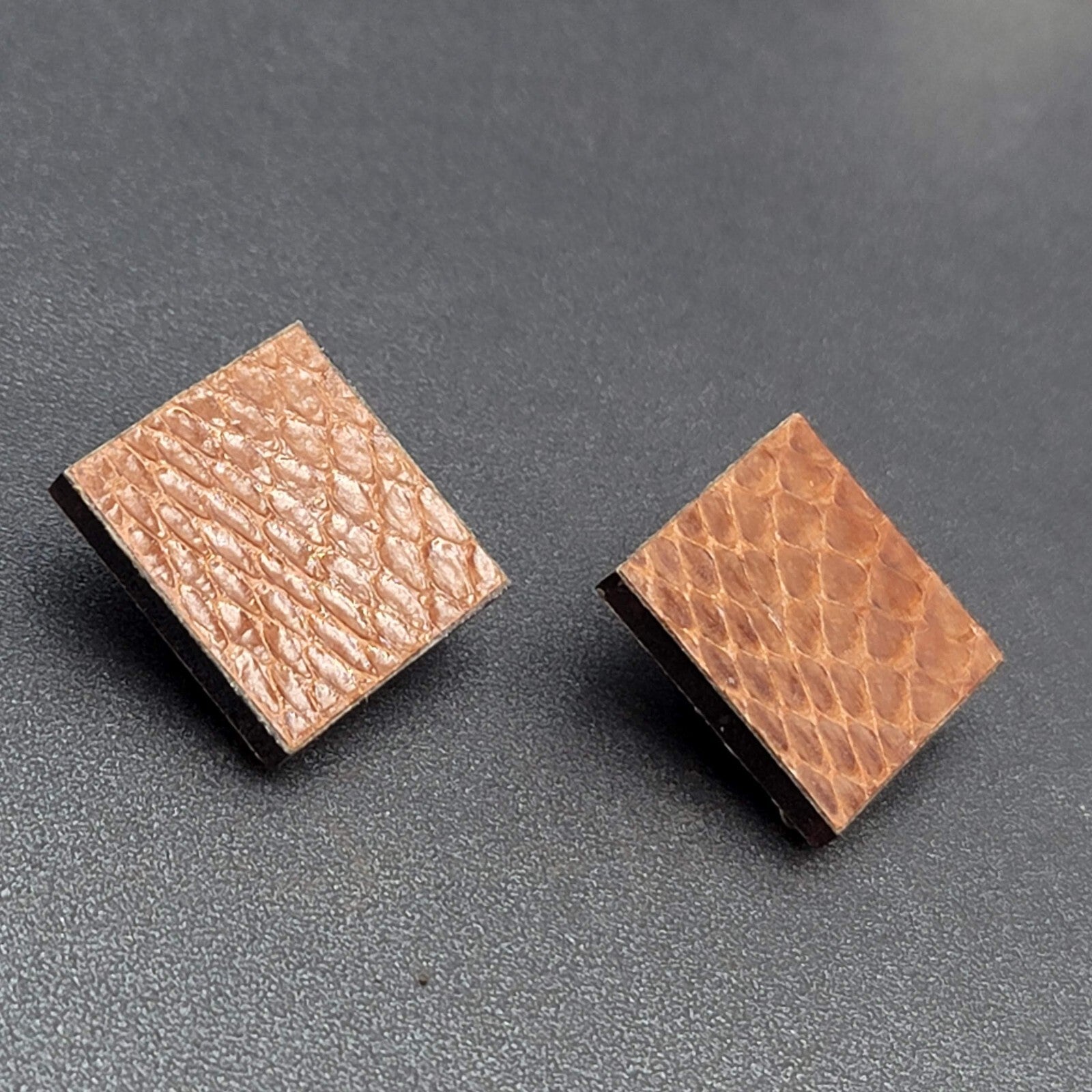 Vintage Clip on Earrings Brown Faux Snake Skin 1 3/8"