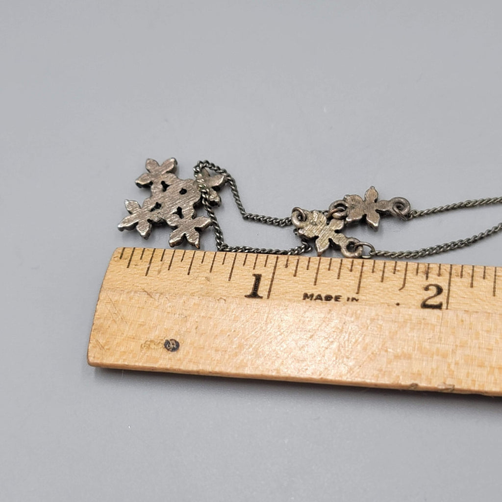 Crystal Flower Snowflake Necklace Silver tone Dainty 16"+