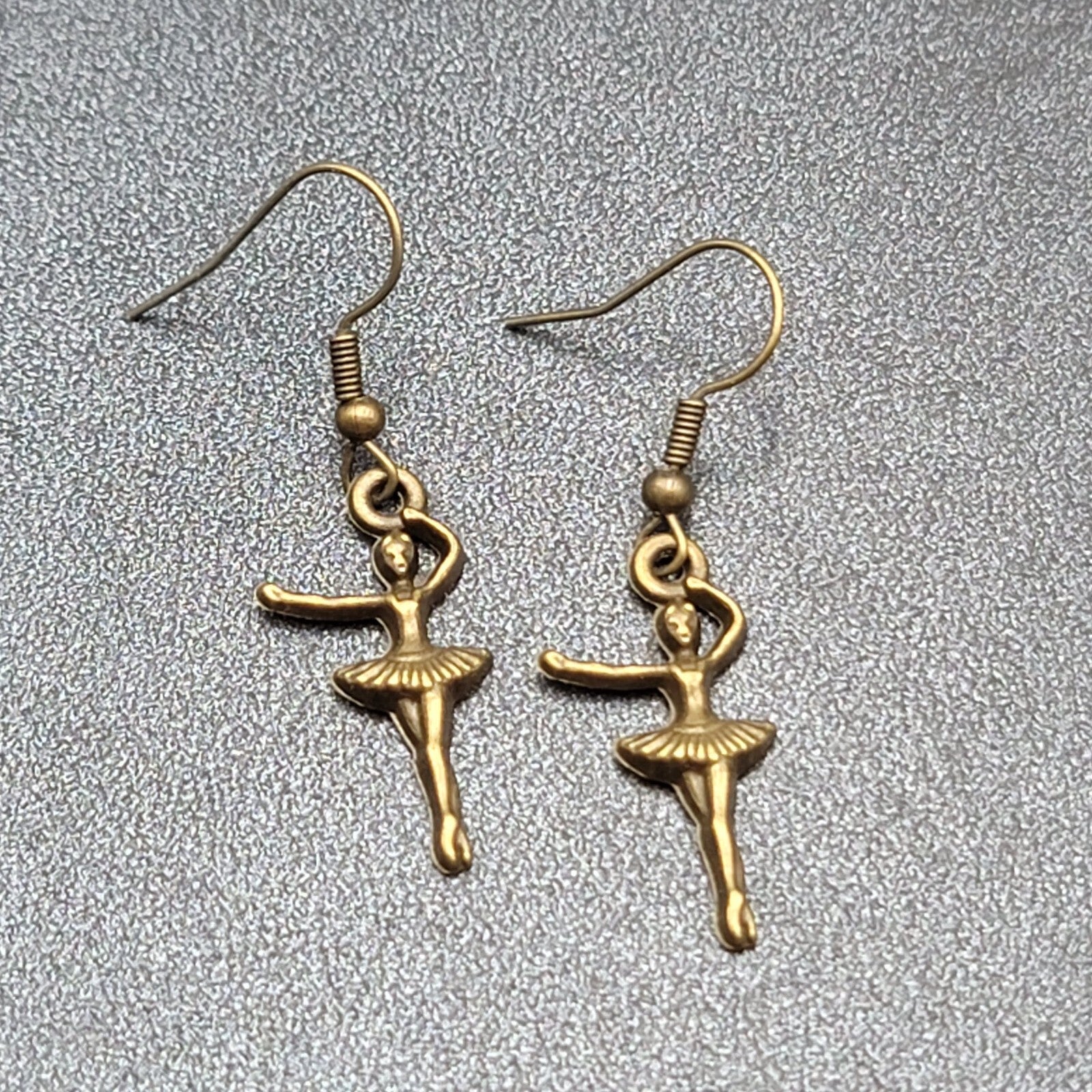 New Ballerina Pierced Earrings Bronze tone Dangle 1"