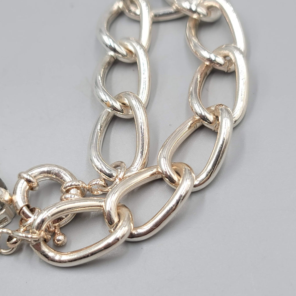 Smokey Gray Glass Dangle Bracelet Silver tone 7"