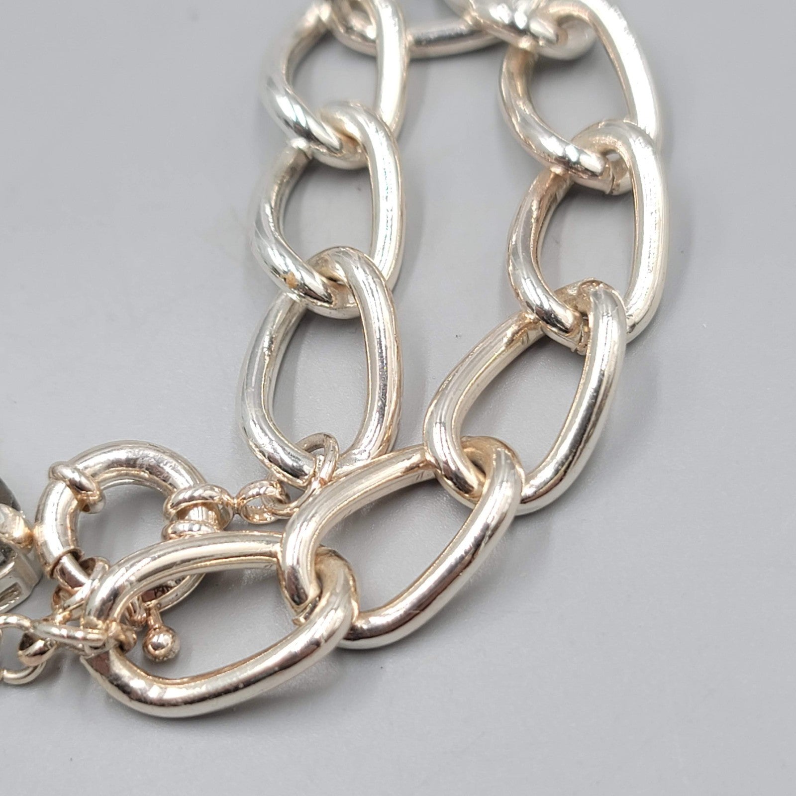 Smokey Gray Glass Dangle Bracelet Silver tone 7"