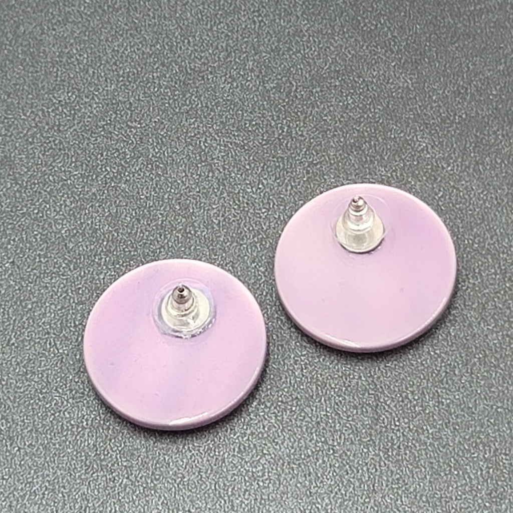 Vintage Pierced Earrings Purple Chatoyant Resin Round Discs 1 1/8"