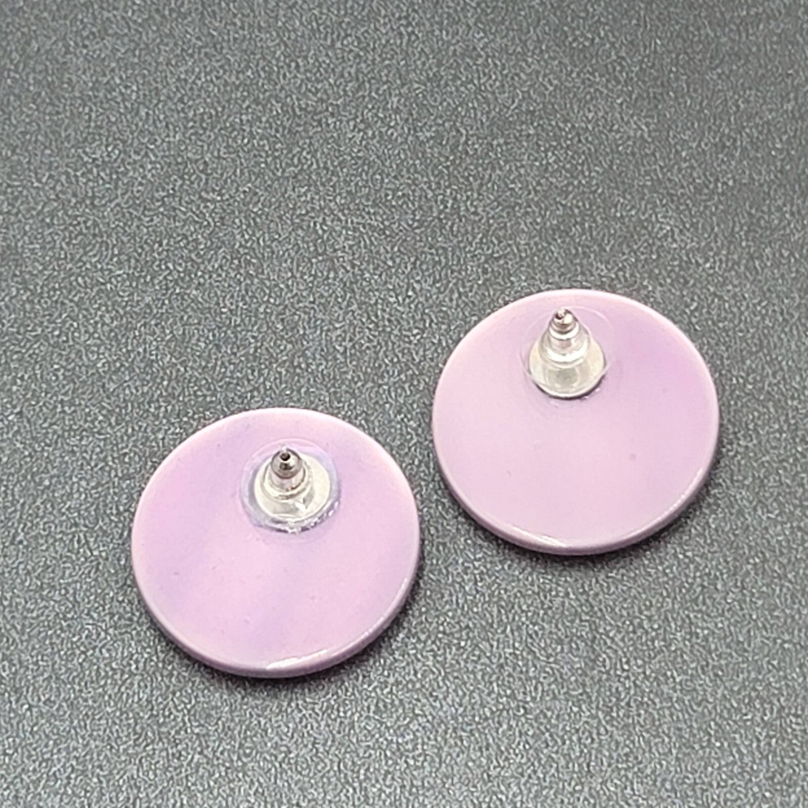 Vintage Pierced Earrings Purple Chatoyant Resin Round Discs 1 1/8"