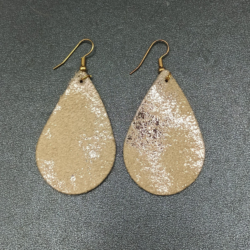Lot of 3 Pairs Pierced Earrings Silver Gold tone Faux Leather Teardrop Dangles