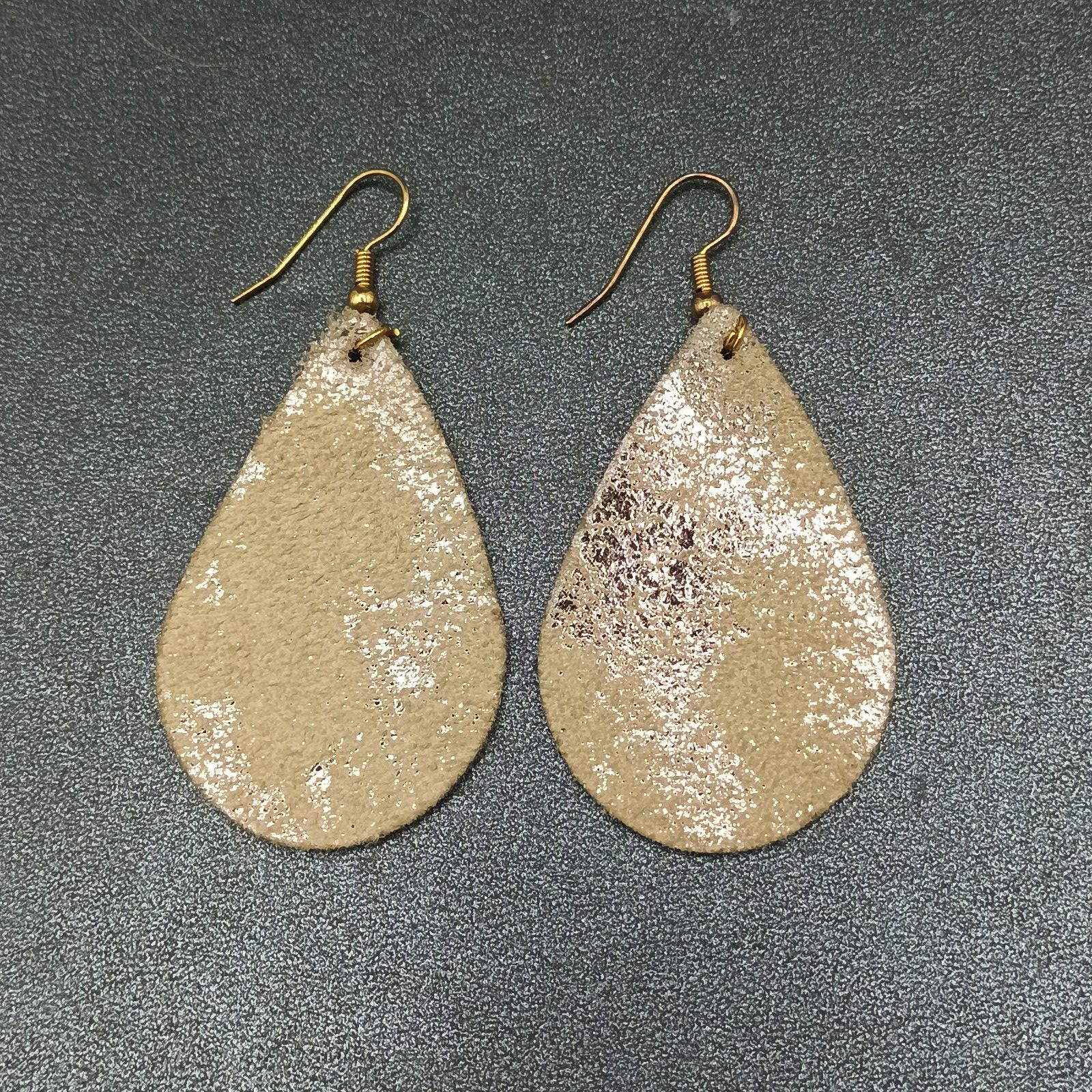 Lot of 3 Pairs Pierced Earrings Silver Gold tone Faux Leather Teardrop Dangles