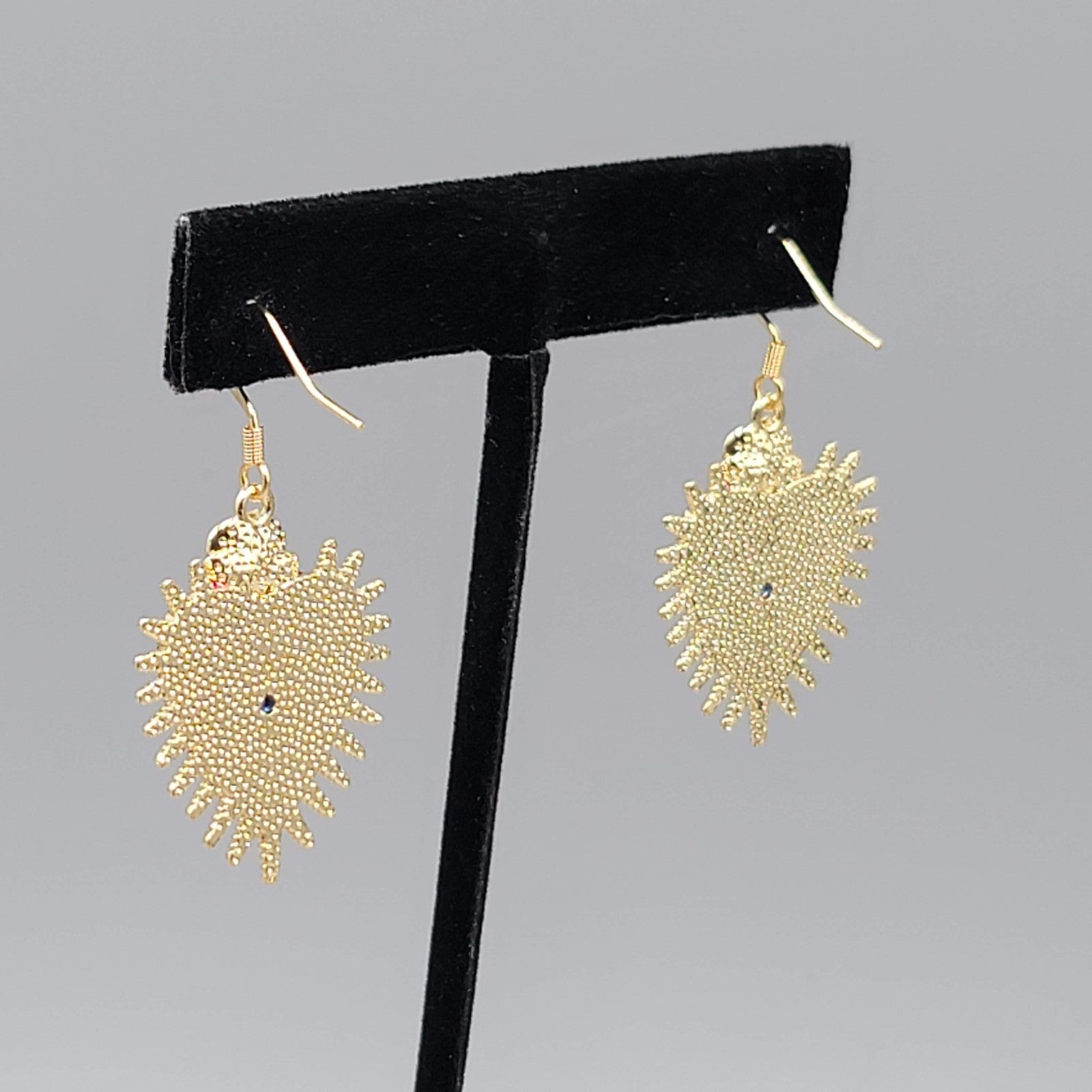 Evil Eye Red Guilloche Enamel Pierced Earrings Gold tone Dangle 1 1/8"