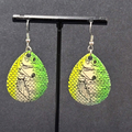 Fishing Lure Pierced Earrings Neon Green Yellow Teardrop Fish Dangle 1.5"