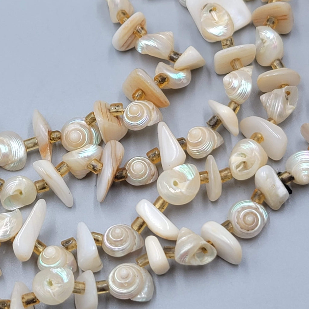 Vintage Real Shell Bead 4 Strand Necklace Estate Costume Jewelry 16" 18"20"22"