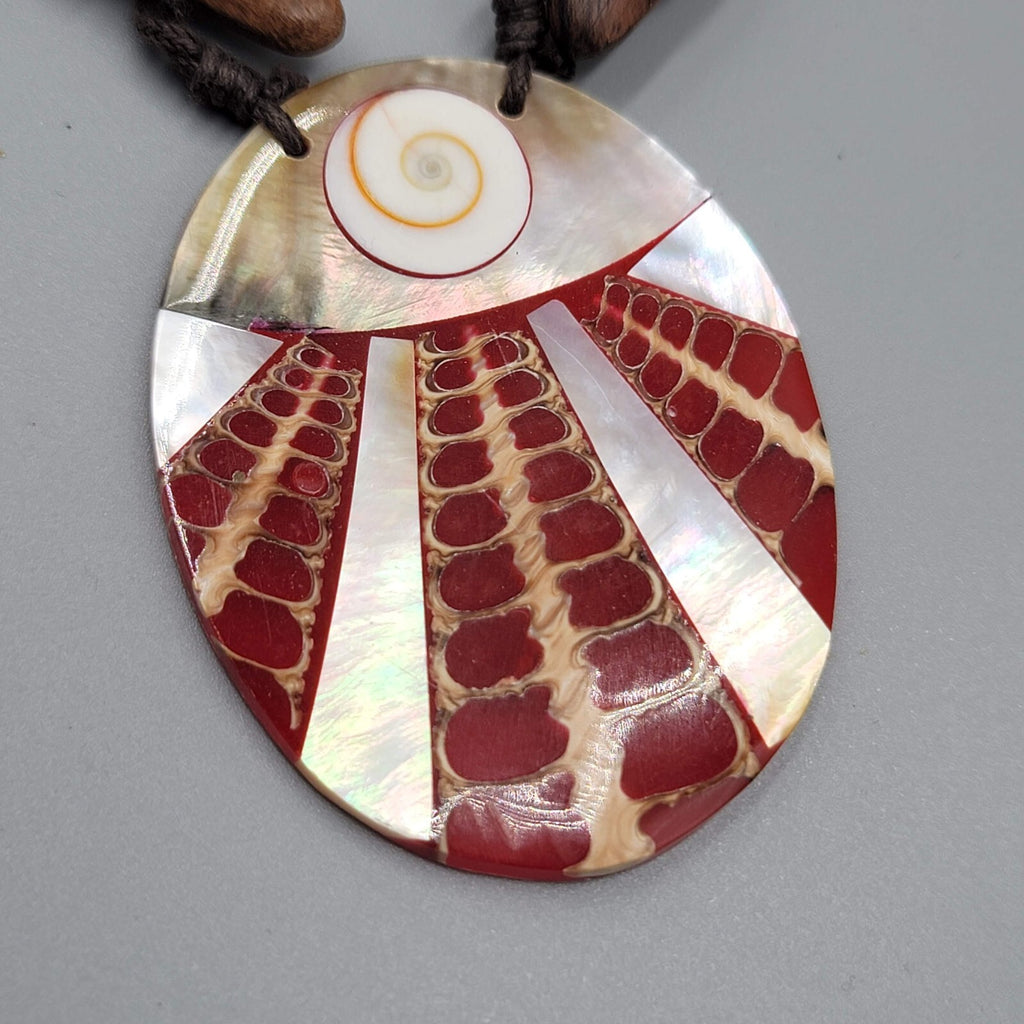 Bohemian Boho Shell Wood Necklace Unique Ethnic Tribal Adjustable Cord