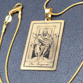 The EMPEROR Tarot Card Pendant Necklace Major Arcana Gold tone 18”.