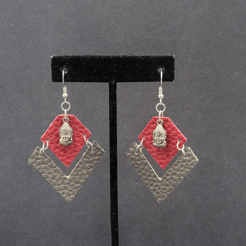 Buddha Pierced Earrings Red Brown Felt Dangle Lightweight 2"