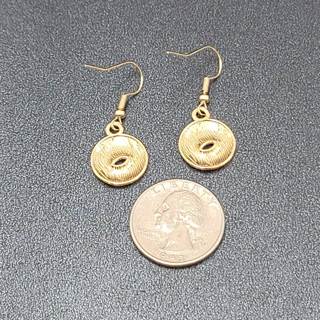 Chocolate Donut Pierced Earrings Gold tone Dangle New 3/4"