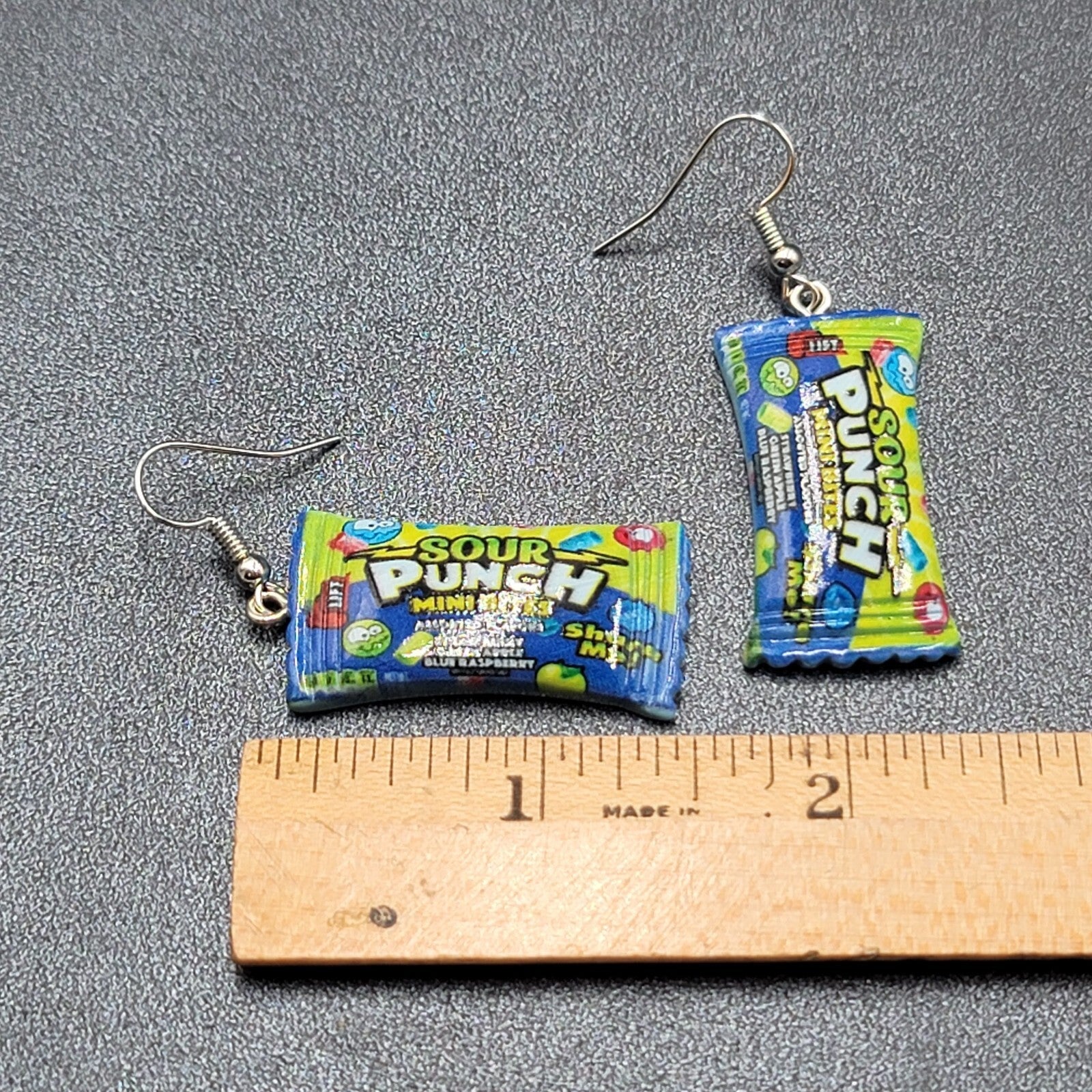 Candy Pierced Earrings Sour Punch Straws Dangle Blue 1.25"