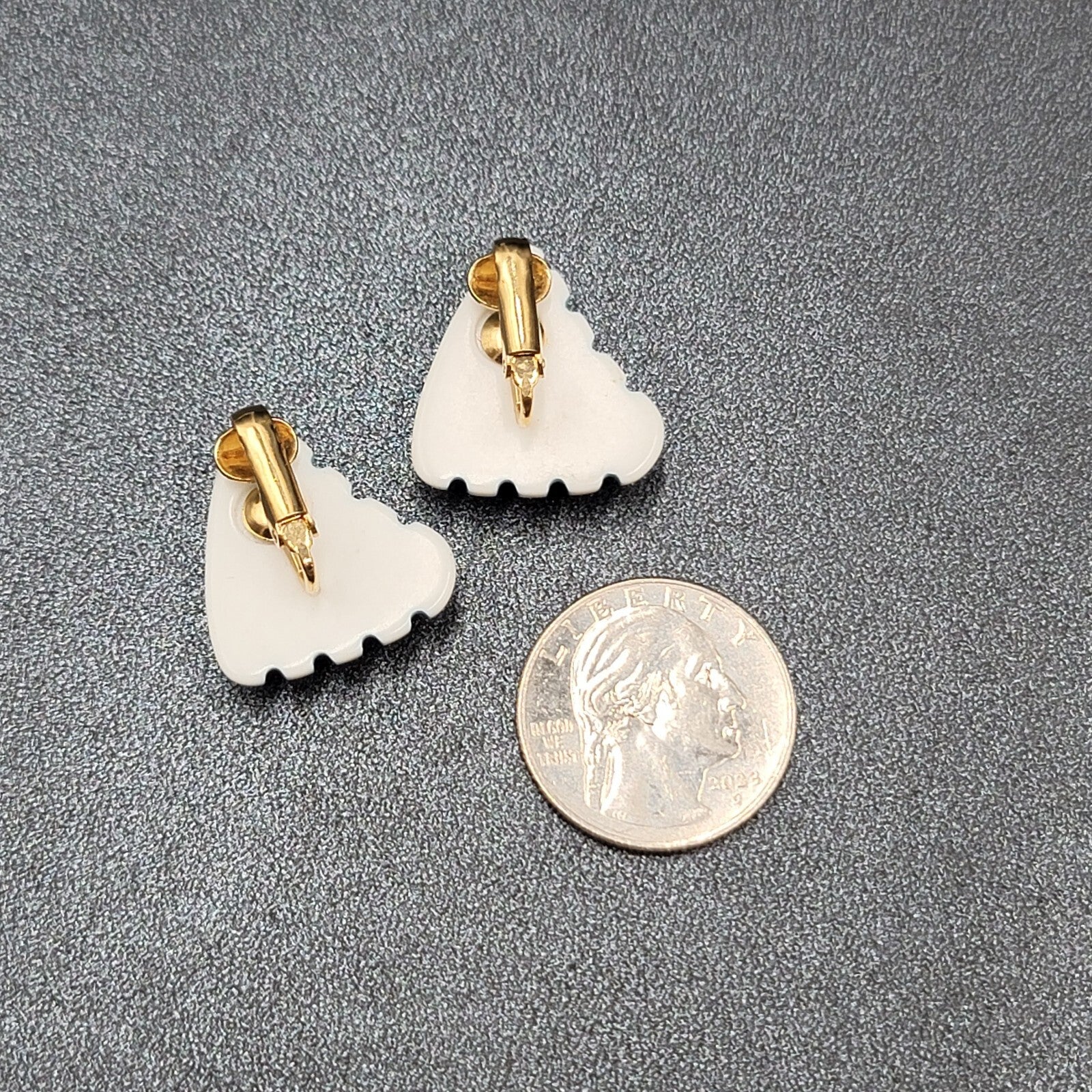 Vintage Clip on Earrings Acrylic White Blue Triangle 1"