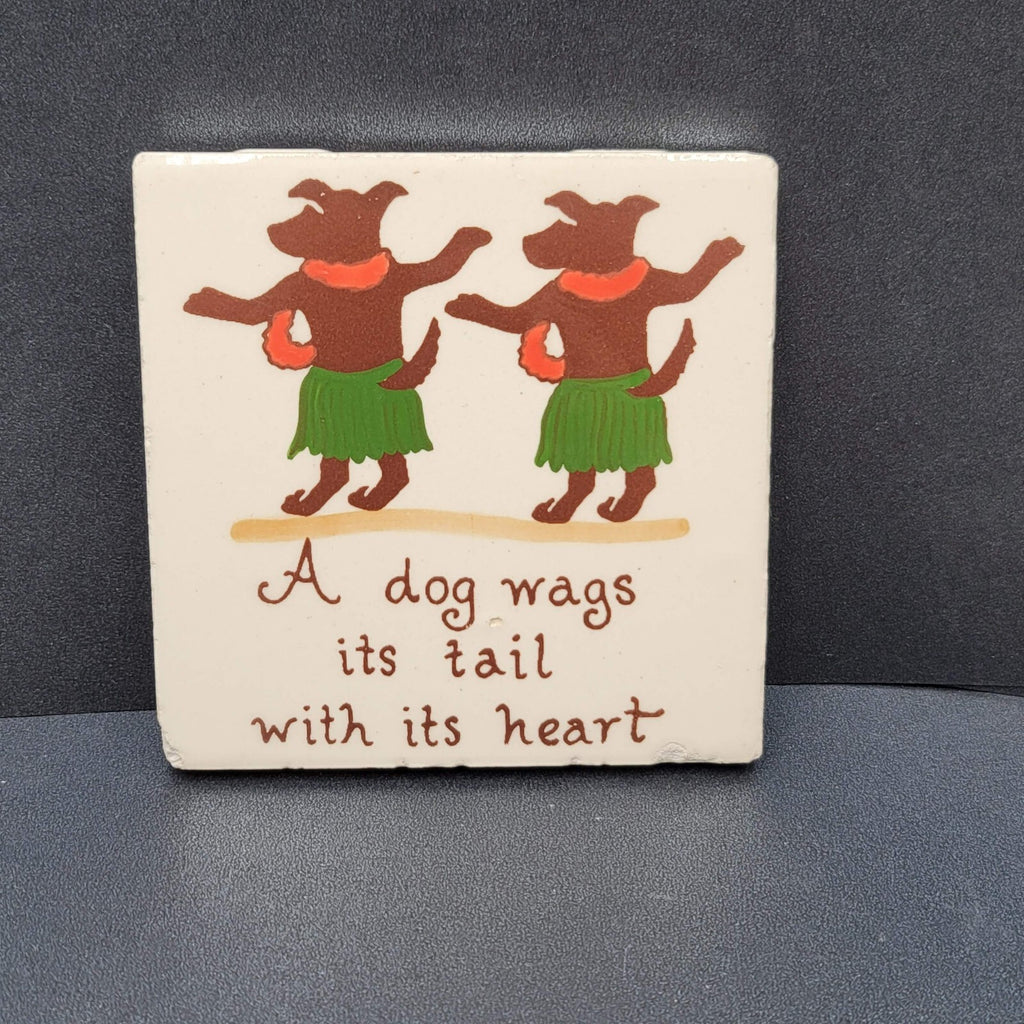 Banana Patch Studio TILE TRIVET HANDPAINTED ON KAUAI HAWAII Dog Wags Tail Heart