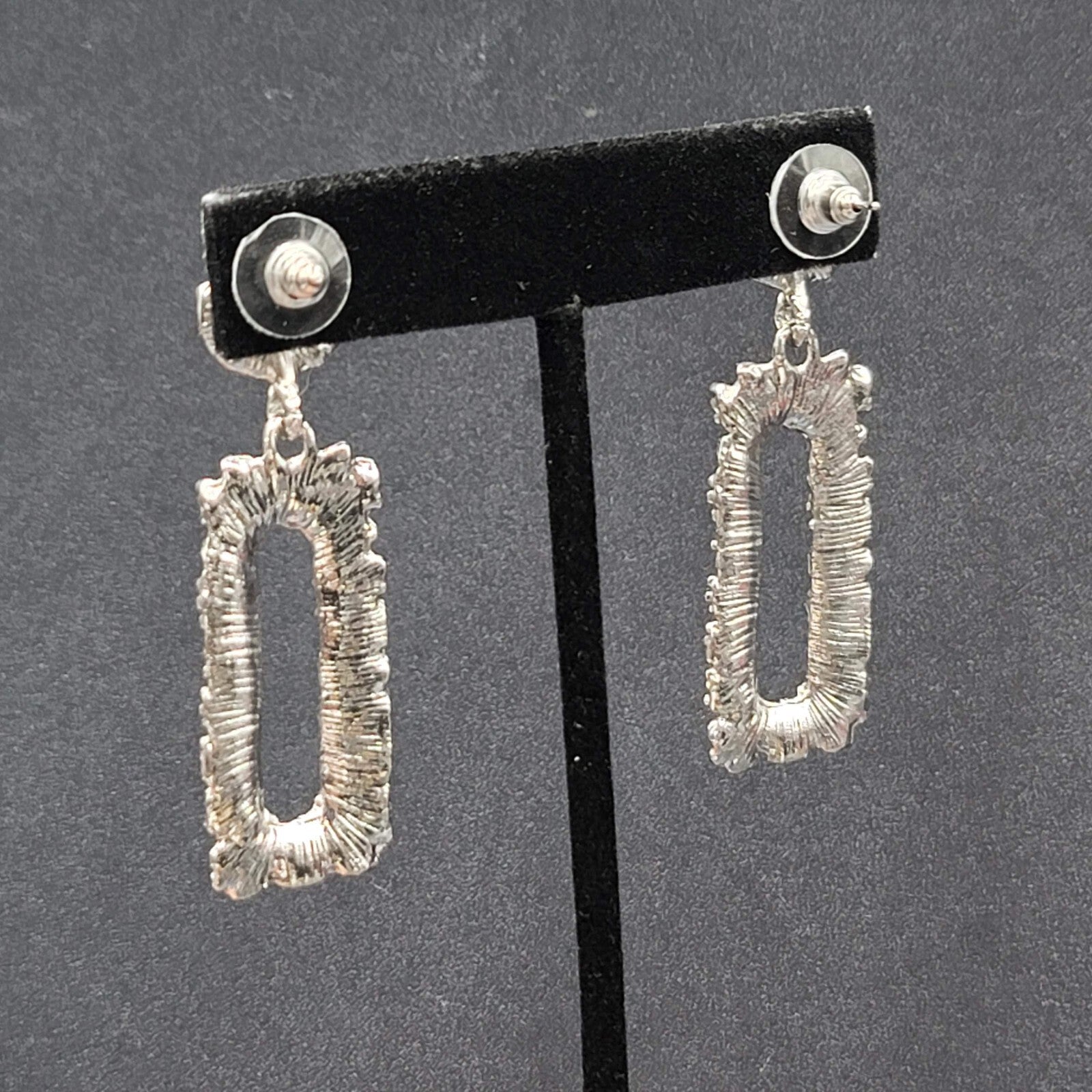 Pierced Earrings Nugget Style Silver tone Dangle 2.25"