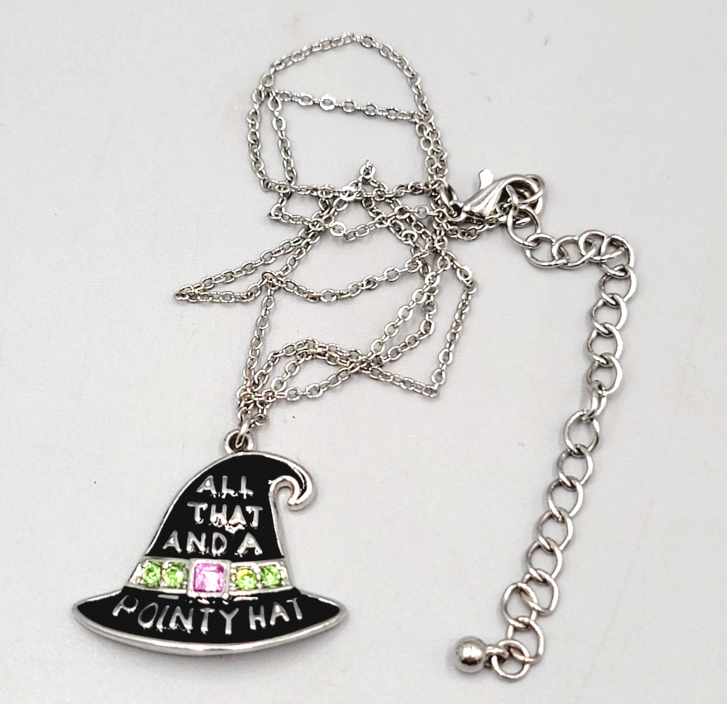 ALL THAT AND A POINTY HAT Pendant Necklace Enamel Silver tone 18"-20"
