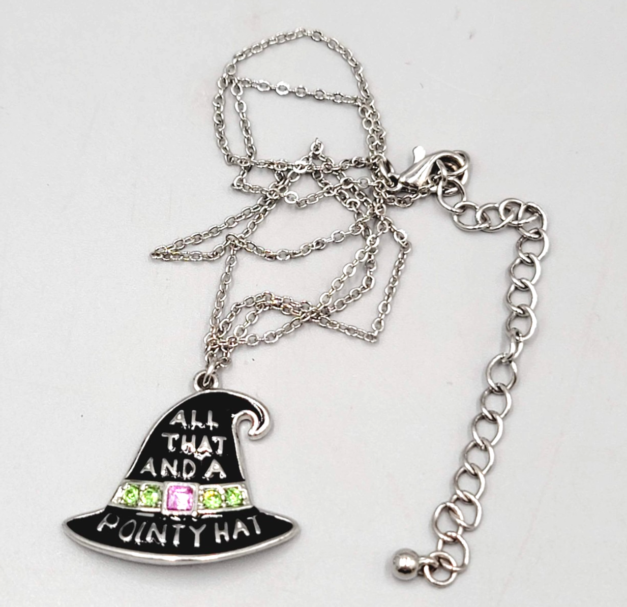 ALL THAT AND A POINTY HAT Pendant Necklace Enamel Silver tone 18"-20"