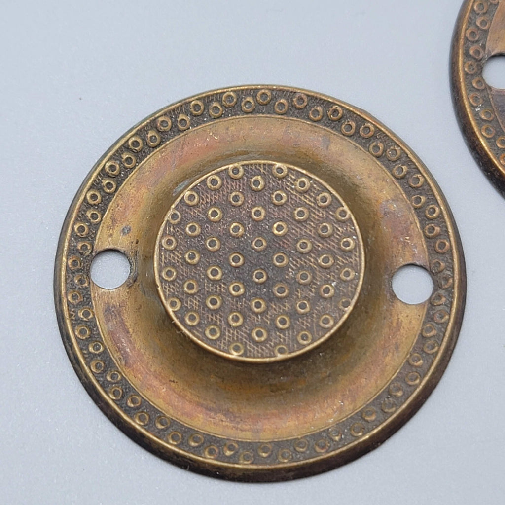 Vintage Brass Drawer Pull Backplate PAIR Round Embossed Bronze tone 2 in Salvage