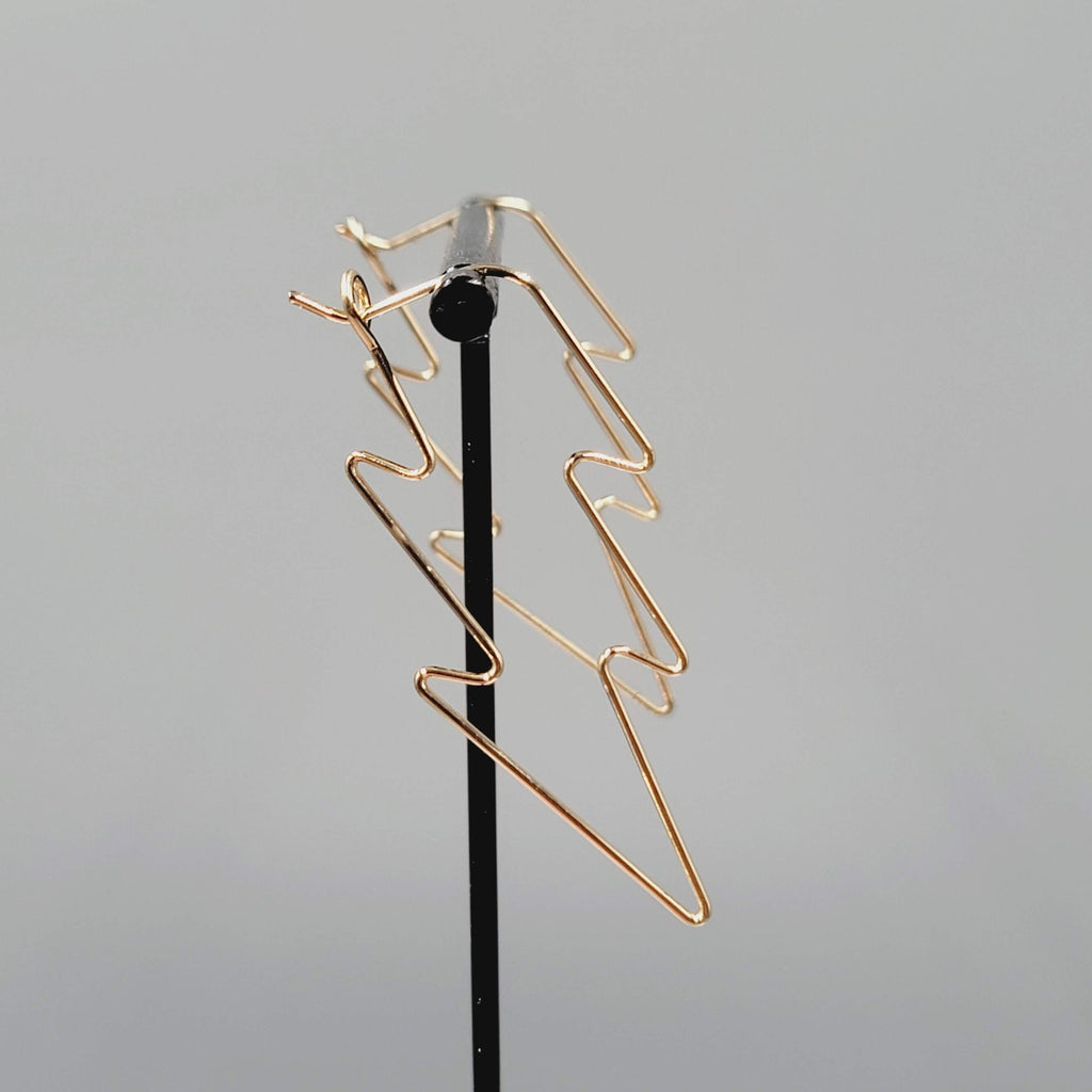 Lightning Bolt Pierced Earrings Wire Gold tone Drop Statement 2"