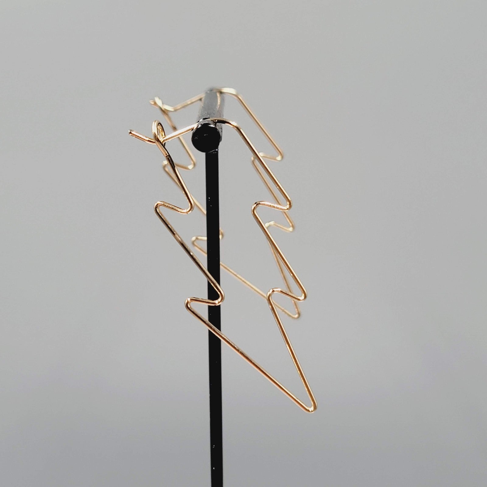 Lightning Bolt Pierced Earrings Wire Gold tone Drop Statement 2"