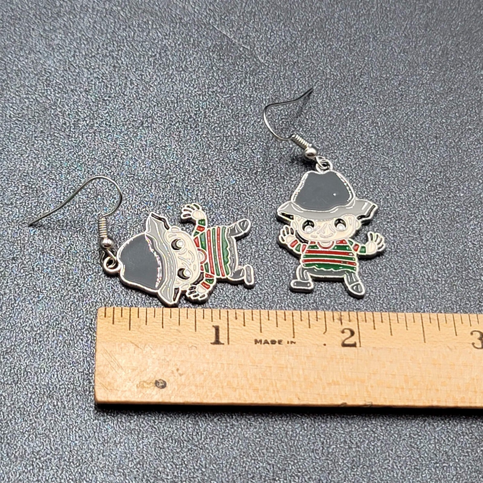 Feddy Krueger Pierced Earrings Enamel Nightmare on Elm St Horror Movie 1.25" FS