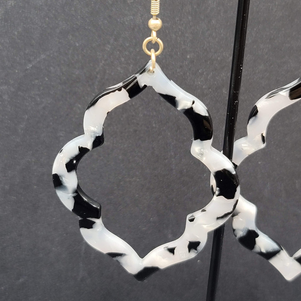 Pierced Earrings Black Gray Acrylic Open Statement Dangle 2.5"