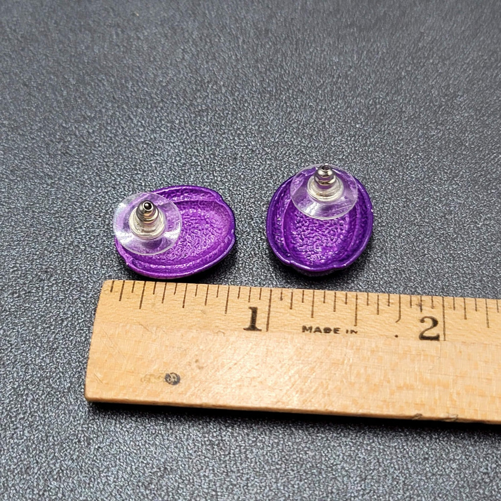 Vintage Pierced Earrings Dark Purple Enamel over Metal Oval Studs 3/4"