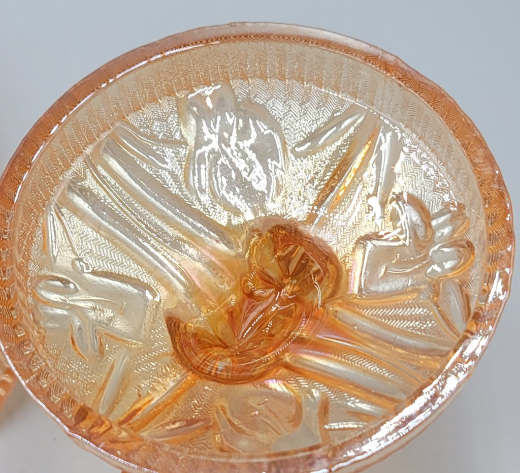 Jeanette Carnival Glass Double Candle Holder Marigold Iridescent Glass