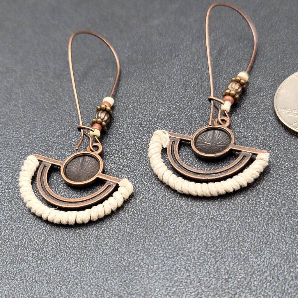 New Boho Pierced Earrings Copper tone Beaded White Dangle Large Hook 2.25"